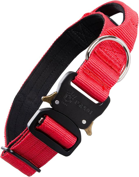 TSPRO Premium Dog Collars Tactical Dog Collar with Handle and Heavy Duty Quick-Release Metal Buckle Durable Thick and Adjustable for Medium to Large Dogs (Red M)