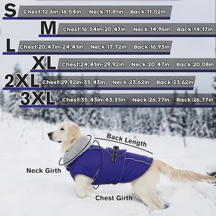 Lelepet Warm Dog Coat Reflective Fleece Vest Waterproof Dog Jacket with Adjustable Buckle Hook & Loop Windproof Cold Weather Coats for Small Medium Large Dogs, Blue, L