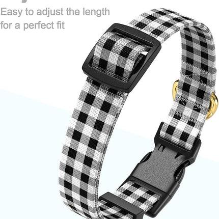 Rnivvi Dog Collar for Medium Dogs, Cute Heavy Duty Adjustable Puppy Collar with Quick Release Buckle for Boy Girl & Female, Pet Accessories for Walking Running, M Length 1" Width, Black White Tartan