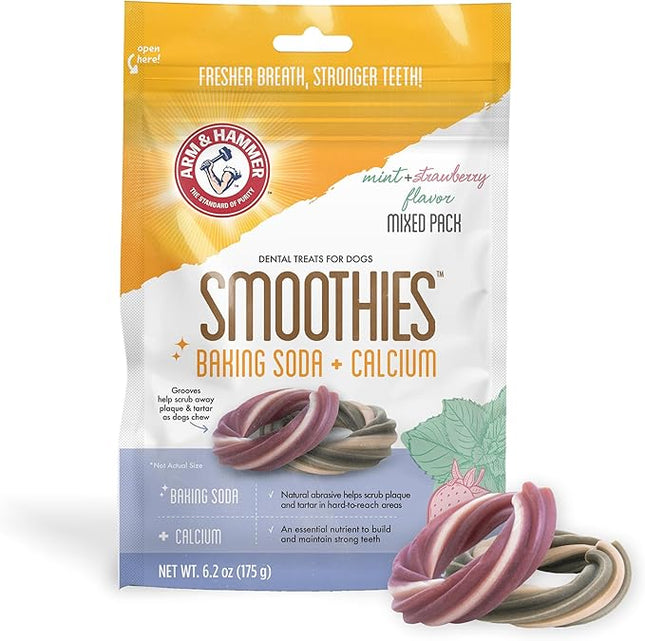Arm & Hammer for Pets Smoothies Dental Treats for Dogs with Baking Soda & Calcium, Treat Chews Help Fight Bad Breath, Plaque & Tartar, Mint Strawberry & Mint, Ring Shaped, 5 Pcs