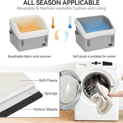 PETSFIT Small Dog Car Seat, Waterproof PU Leather Dog Booster Car Seat with Patented Safe Buckles, Pet Carseat for Medium or Small Sized Pets up to 30 lbs (Grey)