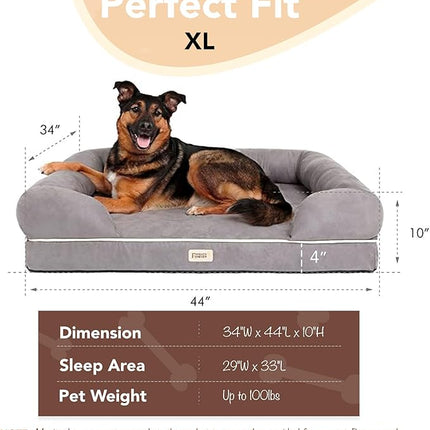 Friends Forever X-Large Dog Bed, Orthopedic Dog Sofa Memory Foam Mattress, Calming Dog Couch Bed, Wall Rim Pillow, Water Resistant Liner, Washable Cover, Non-Slip Bottom, Chester, X-Large Grey