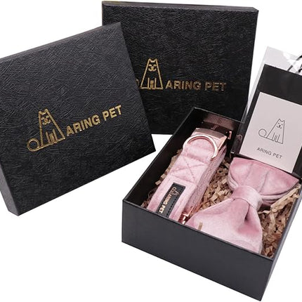 ARING PET Velvet Dog Collars with Bow tie, Bowtie Dog Collar, Cute Pink Collar for Girl and Boy Dogs,X-Small.