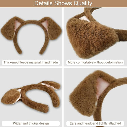 Beviliu Golden Dog Ears Headband, 4Pcs Brown Puppy Ears Dog Headband Animals Realistic Halloween Christmas Costume for Washing Makeup Cosplay Party