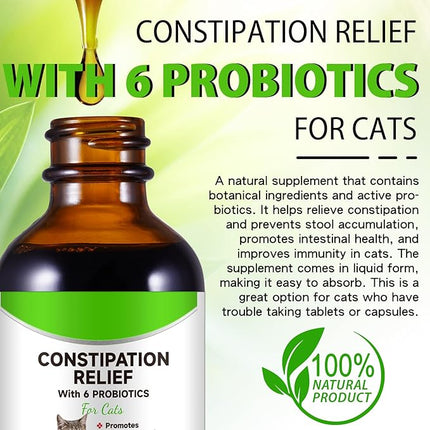Cat Constipation Relief, Cat Laxative Constipation Relief, 100% Natural Laxative with 6 Probiotics Stool Softener, Promotes Digestive Health - 2 fl oz