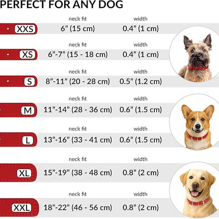 CollarDirect Rolled Leather Dog Collar, Soft Padded Round Puppy Collar, Handmade Genuine Leather Collar Dog Small Large Cat Collars 13 Colors (11-14 Inch, Red Smooth)