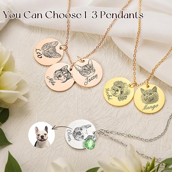 Personalized Pet Portrait Necklace Customized Pet Memorial Necklaces Dog Necklace for Women Custom Pets Necklaces Dog Memorial Jewelry for Dogs Dad (Silver, 2 Portrait)