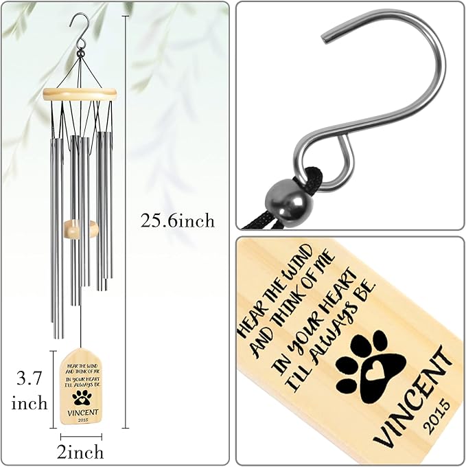 Dog Memorial Gifts, Jocidea Personalized Pet Memorial Wind Chime, Loss of Dog Sympathy Gift, Pet Remembrance Gifts, in Memory of Dog Cat, Loss of Pet - Pet Loss Gift