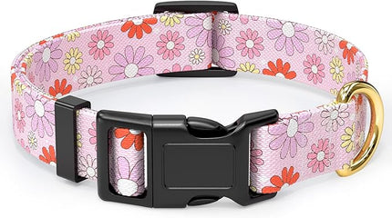 Rnivvi Dog Collar for Large Dogs, Cute Heavy Duty Adjustable Puppy Collar with Quick Release Buckle for Girl & Female, Pet Accessories for Walking Running, L Length 1" Width, Colorful Chamomile