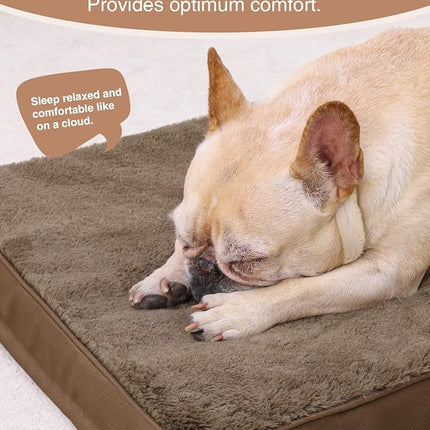 KSIIA Orthopedic Dog Bed Crate Waterproof Pet Mats for Small Dogs Deluxe Plush Washable Pet Bed with Egg Crate Foam & Removable Cover, 23 x 17 Inch, Brown