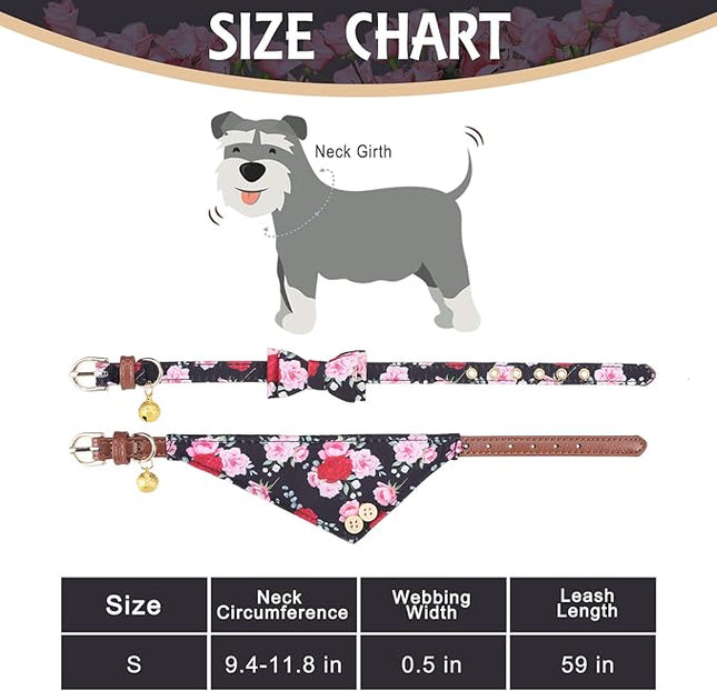 EXPAWLORER Classic Plaid Dog Collar and Leash Set - Bow Tie and Bandana Collar with Bell, Tangle Free Leash, Adjustable for Small to Large Dogs and Cats, Perfect
