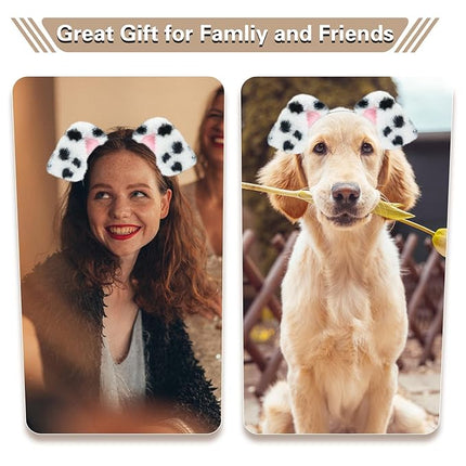 Beviliu Animals Ear Realistic Dalmatian Dog Ears Headband Fluffy Cat Bunny Pig Hairband Halloween Christmas Costume for Washing Makeup Cosplay Party