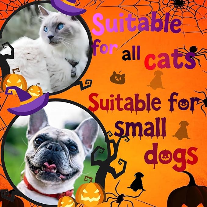 Halloween Cat Costume & Dog Outfit – Handmade Purple Witch Hat & Cute Ghost Cat Clothes, Adjustable Pet Outfit for Cats &Small Dogs, Lightweight & Breathable, Festive Pet Accessories