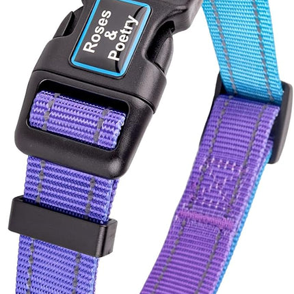 Roses&Poetry Reflective Dog Collar and Leash Set for Large Dogs, Blue and Purple Collar and Leash, Personalized Adjustable Durable Pet Matching Collars Leashes for Girl and Boy （Violet-L
