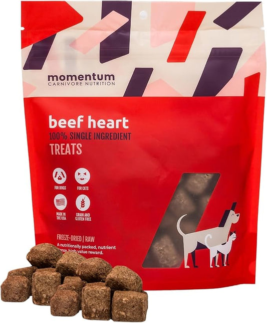 Momentum Carnivore Nutrition Freeze-Dried Beef Heart Dog Treats – Single-Ingredient, Dog & Cat Treats – High-Protein, Grain-Free– 3 oz Bag