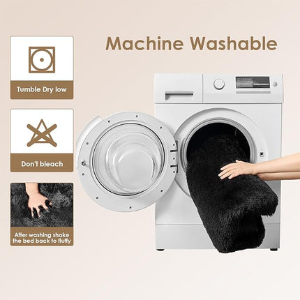 EHEYCIGA Fluffy XXL Dog Crate Pad, Plush Faux Fur Dog Bed for Extra Large Dogs, Calming Anti Anxiety XXL Bed, Washable Soft Warm Crate Mat with Non-Slip Bottom, Black