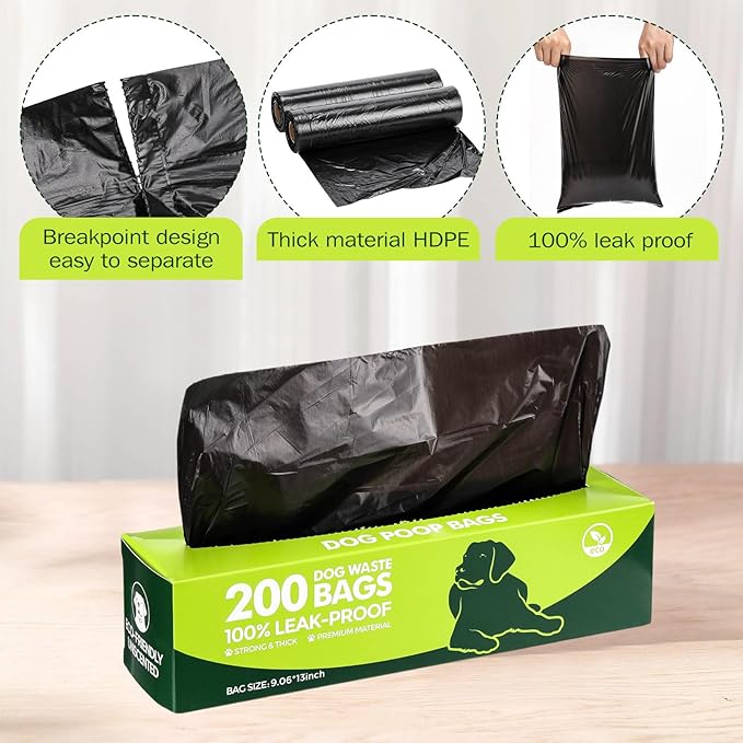 Sherr 20 Boxed Rolls 4000 Counts Dog Poop Bags Bulk Leak Proof Dog Waste Bags Universal Pet Doggy Waste Poop Box for Puppy Pets Outdoor Walking and Travel, 20 Rolls of 200 (Black,13 x 9 Inches)