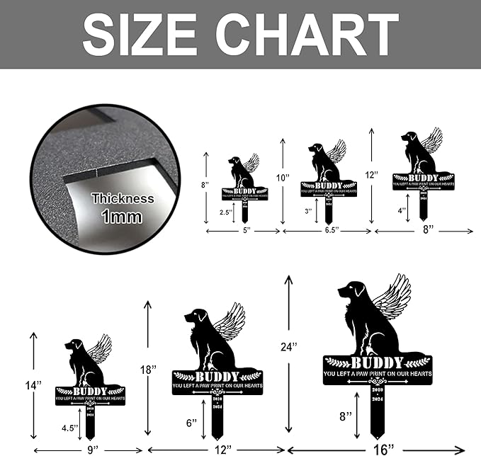 Personalized Dog Memorial Grave Marker, Custom Pet's Name Cemetery Decorations for Funerary, Metal Dog Burial Garden Stake, Outdoor Sympathy Angel Handstone Stake Plaque Gift for Loss