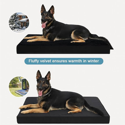 KSIIA Orthopedic Dog Bed Crate Waterproof Pet Mats for Large Dogs Deluxe Plush Washable Pet Bed with Egg Crate Foam & Removable Cover, 41 x 27 Inch, Black