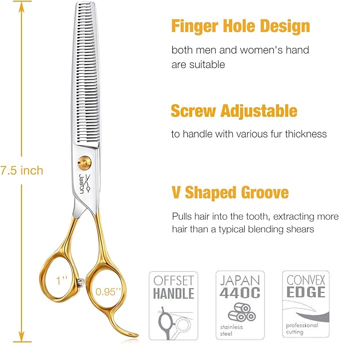 JASON 7.5" Thinning Shears for Dogs 40-Teeth Dog Grooming Blending Shear Professional Pet Thinners Blender Scissors Trimming Kit for Groomers