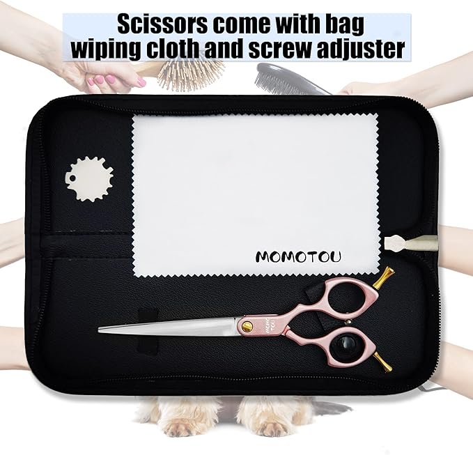 6.5'' Small Pink Straight Dog Grooming Scissors Professional Trimming Shears with Ultra-Lightweight Offset Handle 440C Stainless Steel Pet Scissors for Face and Paws