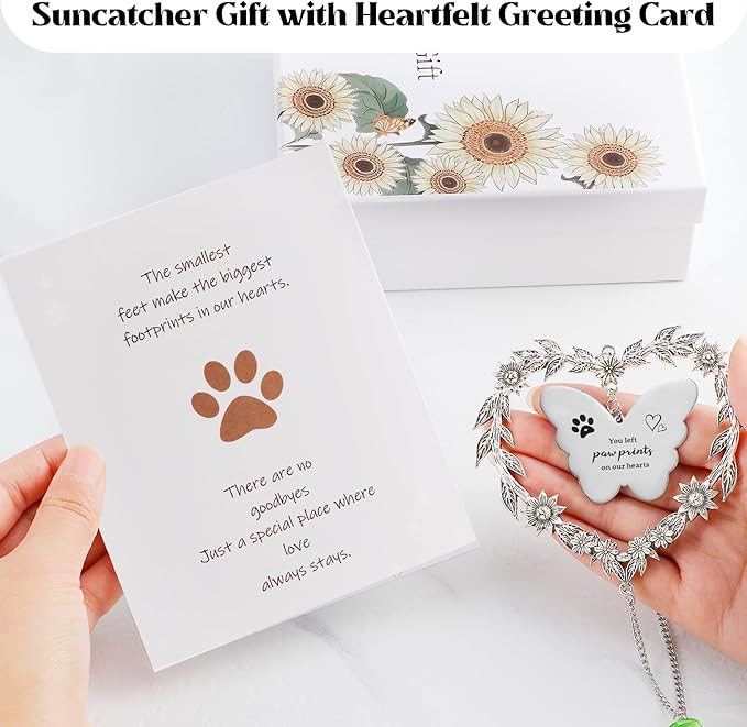 Dog Memorial Gifts for Loss of Dog, Pet Sympathy Suncatcher with Personalized Words, Cat Death Remembrance Gift for Pet Lovers, Heart Shaped Cat Bereavement Ornament with Sympathy Card