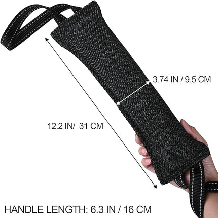 Dog Tug Toy Dog Bite Pillow Pull Toy with 2 Strong Handles Perfect for Tug of War, Puppy Interactive Play, Tear Resistant Bite Training Toys for Small Medium Large Dogs (Dark Black-Line)