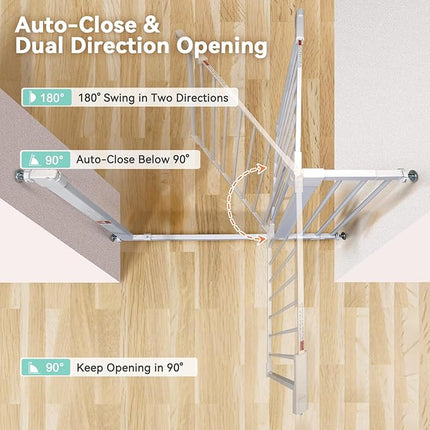 COMOMY 30" Tall Baby Gate for Stairs Doorways, Fits Openings 29.5" to 40.5" Wide, Auto Close Extra Wide Dog Gate for House, Pressure Mounted Easy Walk Through Pet Gate with Door, White