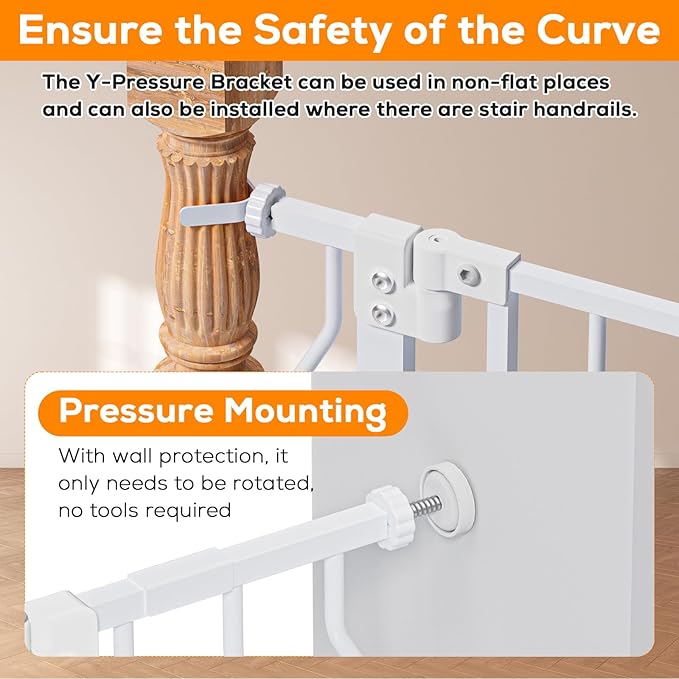 29-48" Baby Gate for Stairs, Baby Safety Essentials, Auto Close Gate for Doorways, Easy Install Pressure Mounted Dog Gate Indoor, Pet Gates for Dogs, White