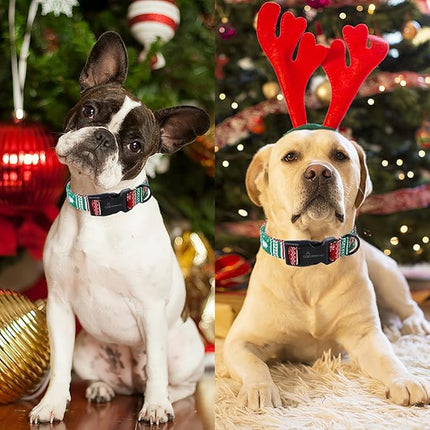 ARING PET Christmas Dog Collar, Cute Red Green Folk Snowflake Pet Collars with Quick Release Buckle for Puppy Small Medium Large Boy Girl Dogs-XS