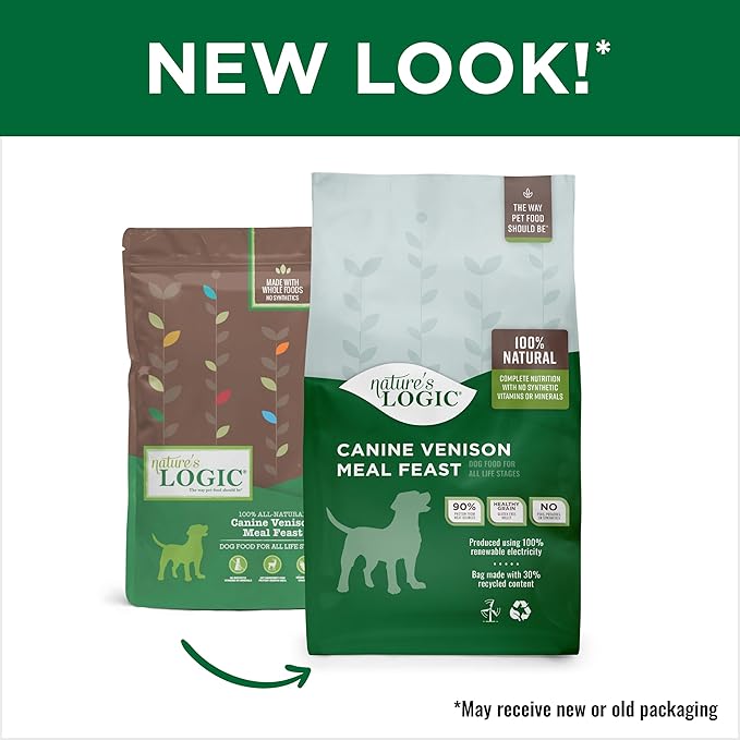NATURE'S LOGIC Dry Dog Food - 100% Natural - No Synthetics - for All Ages, Sizes, Breeds - Free from Common Allergens, High Protein - Venison Meal Feast, 25lbs