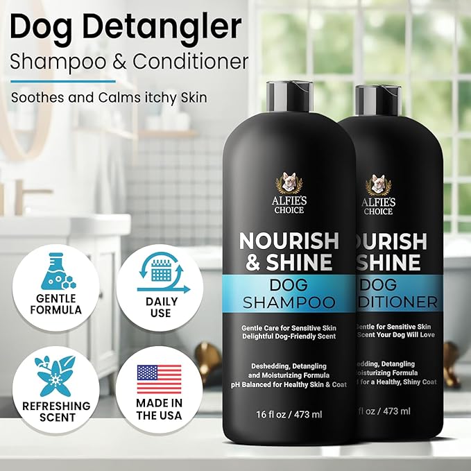 Dog Shampoo and Conditioner Set for Itchy Skin, Allergies & Odor – 2-in-1 Calming Formula with Lavender, Rosemary & Biotin – Moisturizing & Detangling – Safe for Puppies & All Breeds – 16 oz x 2