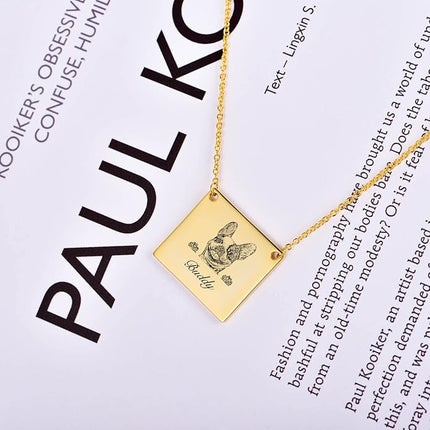 LONAGO 925 Sterling Silver Custom Dog Cat Portrait Photo Necklace Personalized Pet Engraved Picture Pendant Memorial Gift Name Jewelry for Women Mom