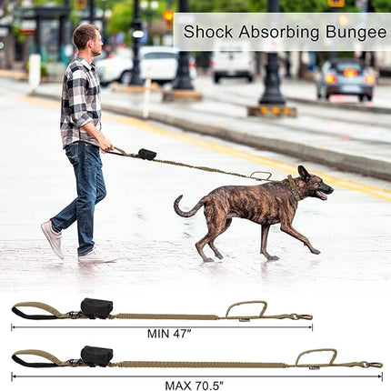 Dog Collar and Leash: - Nylon K9 Collars with Handle and Heavy Duty Metal Buckle for Medium and Large Dogs with 3 Patches and Airtag Case Holder (XL, Brown-Set)