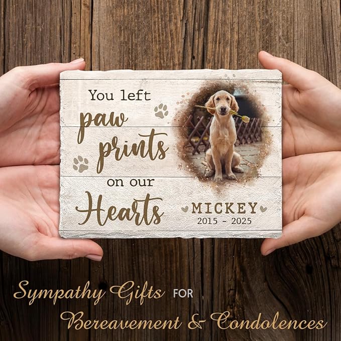 Personalized Slate Memorial Stone for Dogs and Cats - Dog Paw Prints - Thoughtful Bereavement Gifts for Cat Lovers, Ideal Keepsake for Pet Loss - Change a Meaningful Quote