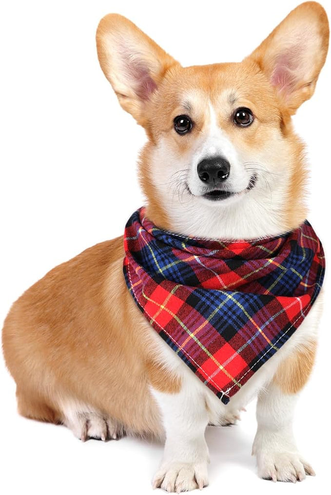 Honoson 6 Pieces Triangle Dog Bandana Dog Scarf Plaid Printing Adjustable Bibs Scarf Washable Square Kerchief Bandana Set for Small to Medium Puppy Cat(22 Inch,Retro Style)
