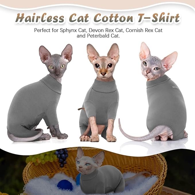ROZKITCH Hairless Cat Sweater, Breathable Soft Jumpers for Sphynx Only, Coat with Four Legs, Warm Sweater T-Shirt Cat Pajamas Jumpsuit Vest Cornish Rex, Devon Rex, Peterbald Grey S