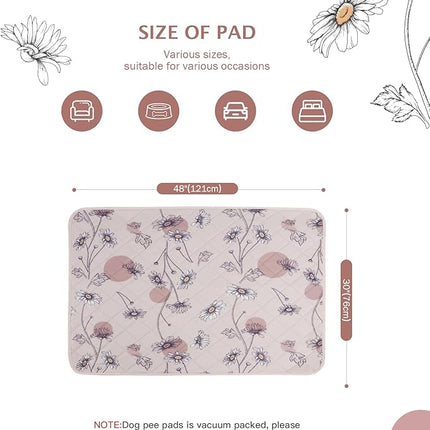 IEUUMLER Washable Pee Pads for Dogs, 2 Pack Non-Slip & Waterproof Pack Whelping Pad, Reusable Washable Puppy Potty Training Pad with Fast Absorbent for Playpen EU007 (Pink Daisy, 48"X30"-2pcs)