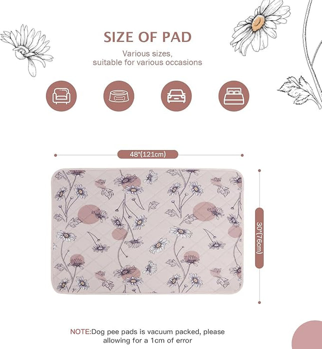 IEUUMLER Washable Pee Pads for Dogs, 2 Pack Non-Slip & Waterproof Pack Whelping Pad, Reusable Washable Puppy Potty Training Pad with Fast Absorbent for Playpen EU007 (Pink Daisy, 48"X30"-2pcs)