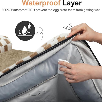 Large Dog Bed Orthopedic Washable: Beds Bolster XXL Bed Big XLarge Dogs Egg Crate Foam Sofa Couch Waterproof Removable Cover - Brown Grid