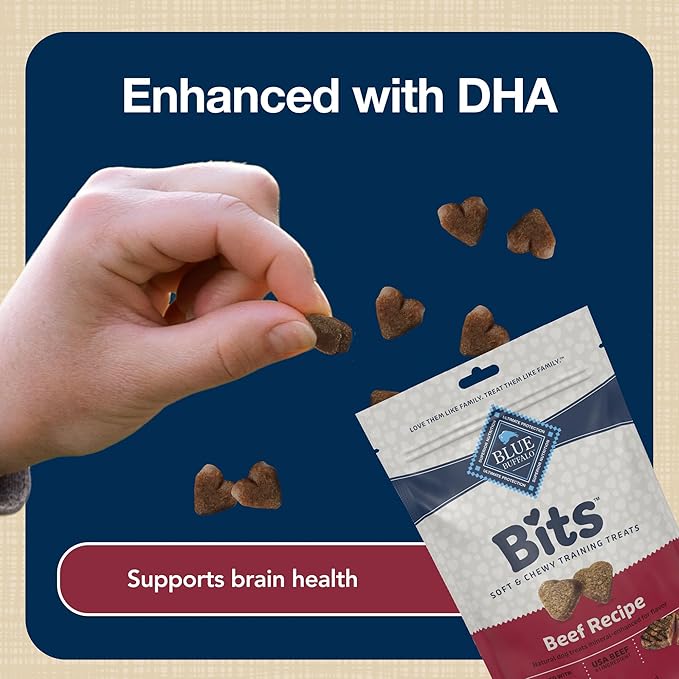 Blue Buffalo Bits Soft Dog Treats for Training, Made With Natural Ingredients & Enhanced with DHA, Beef Recipe, 4-oz Bag