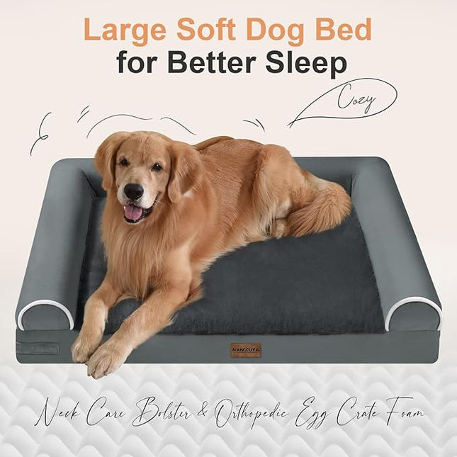Large Dog Bed Orthopedic Washable: Beds Bolster XL Bed Big XLarge Dogs Memory Foam Couch Sofa Waterproof with Removable Cover - Dark Grey