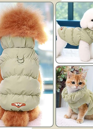 Winter Warm Dog Jacket for Small Medium Dogs Cat Cold Weather Coats with Harness Paded Dogs Fleece Vest Waterproof Windproof Dog Snow Jacket Pet Puppy Clothes (Khaki,M)