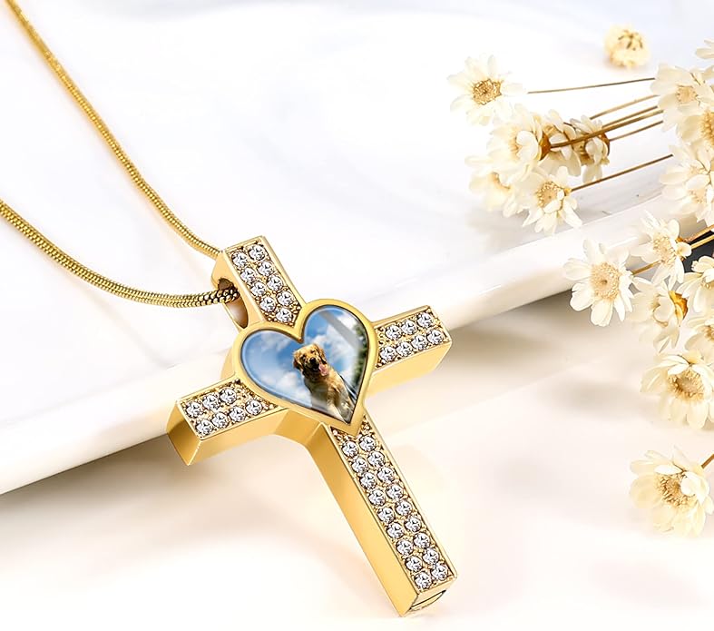 Farfume Personalized Pet Urn Necklace for Dog Cat Ashes Cremation Pet Memorial Customized Photo Text Engraving Pendant Keepsake Funeral Jewelry