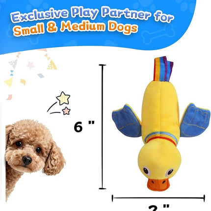 Squeaky Dog Toys, Duck Plush Toy with Crinkle & Squeaker - Puppy Toys to Keep Them Busy, Interactive Chew for Small Medium Dogs