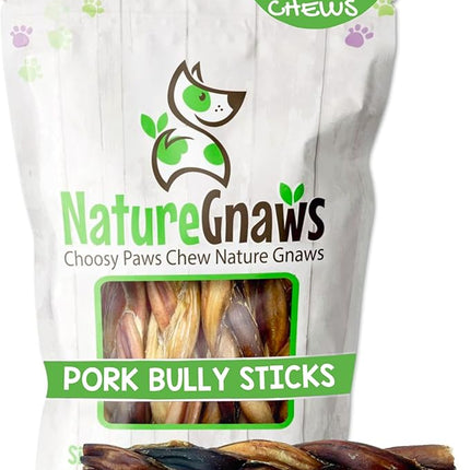Nature Gnaws Braided Pork Bully Sticks for Dogs 5-6" (20 Count) - Long Lasting for Small and Medium Dogs - Natural Bacon Dog Chew Treats - Rawhide Free