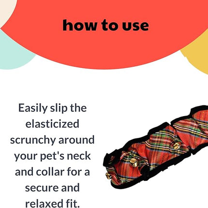 Huxley & Kent Ruff Pet Scrunchy | Shiny Christmas Plaid (Large) | Festive Christmas/Holiday Neckwear for Dogs/Cats | Fun Stretchable Costume Accessory | Soft Collar with Bells