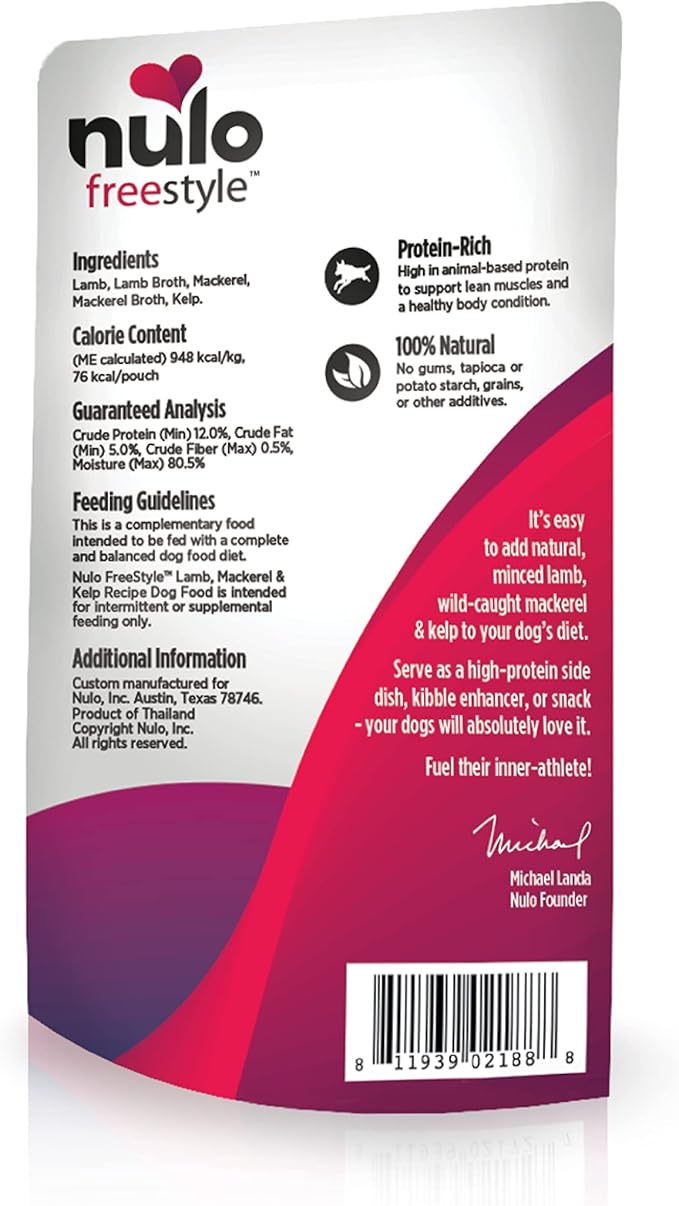 Nulo Freestyle Lamb, Mackerel, & Kelp in Broth Real Meat Dog Food Topper, 2.8 Ounce (Pack of 24)