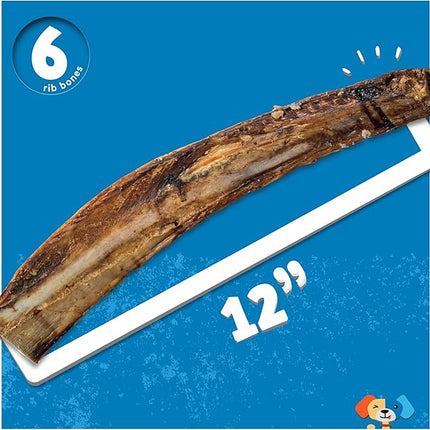 Jack&Pup 12" Rib Bones for Dogs, All Natural Dog Beef Bones, Single Ingredient Bone Marrow, Real Bone for Dogs (6 Pack)
