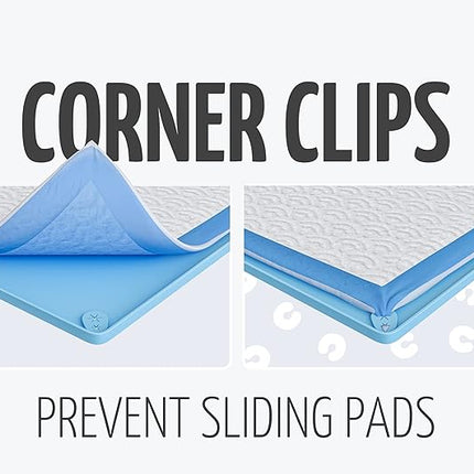 Skywin TidyFriend Pee Pad Holder Tray for 30 x 23 InchesPeepad with Corner Clips, 2 Pack Silicone Dog Potty Tray, Easy to Clean No Spill Dog Potty Training Pad Holder (Blue)